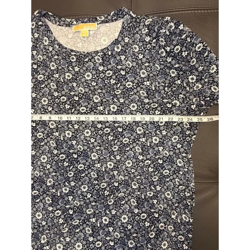 Michael Kors Floral Puff Sleeve Top Navy Blue Daisy Women 2X